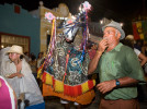 A Bumba Meu Boi costume, part of a Brazilian folk theatrical tradition, at a street celebration on Ash Wednesday in Olinda, Pernambuco.
