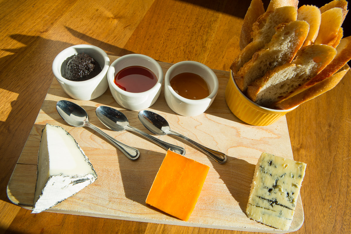 From left to right, Yellow Springs Farm Black Diamond chèvre, Red Leceister cheddar, and Dansk Blue at Tria in Philadelphia.