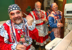 Members of the Froggy Carr Comic Brigade prepare for the Mummer's Parade in Philadelphia.