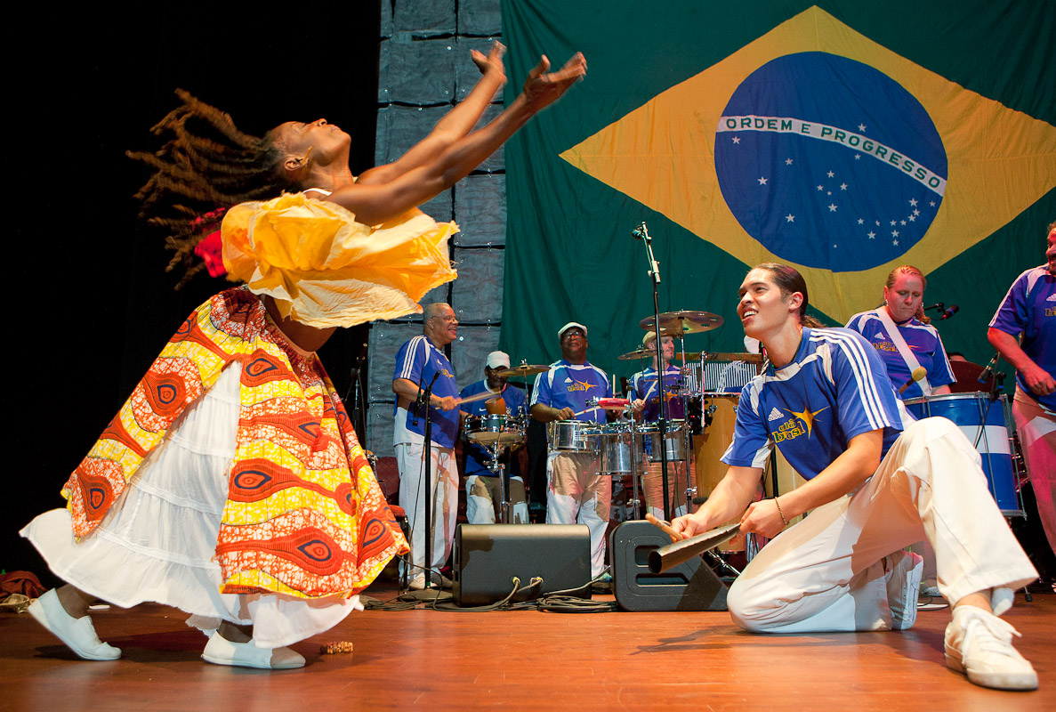 Dancer Adrienne Hall, left, and percussionist Alex Shaw perform with Alo Brasil at the World Cafe Live Wilmington.