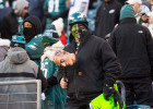 An Eagles fan is seen in the stands at Lincoln Financial Field during a playoff matchup between the Philadelphia Eagles and Atlanta Falcons.