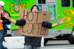 A coffee vendor in center city attempts to capitalize on the massive influx of visitors to Philadelphia during the visit of Pope Francis to the city.