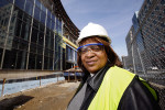 Karen Miller is photographed at the construction site for Temple University Medical School in Philadelphia.