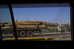 A truck transports logs in the Yoma mountain range. 