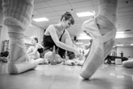 St. Paul Ballet Company dancer Nicole Brown puts on her pointe shoes before rehearsal in studio on November 19, 2016 in St. Paul, MN.