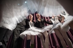 (L-R) Saint Paul Ballet Artistic Director Zoe Henrot and Company dancer, Jacqueline Wille McDaniel, join a group ballerinas for words of encouragement before their performance of Don Quixote on October 2, 2015 in St. Paul, Minnesota. Saint Paul Ballet is an artist-led organization, which means dancers also take on all administrative responsiblities in addition to dancing.
