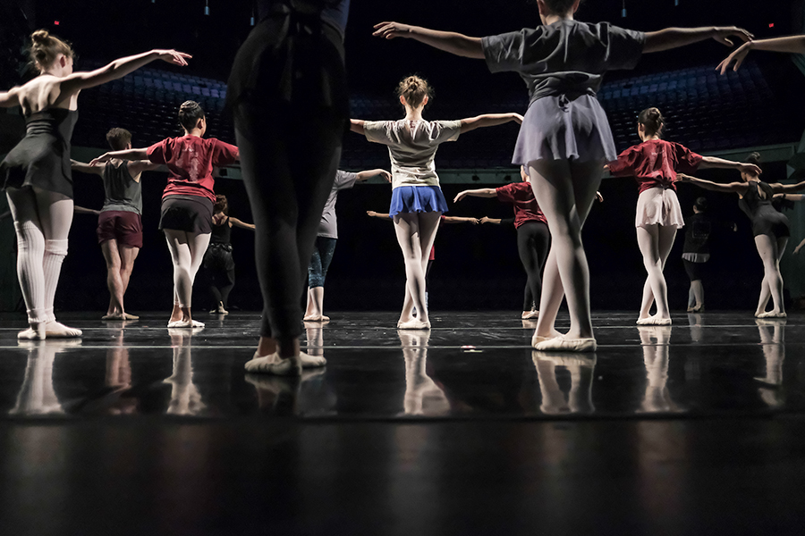 St. Paul Ballet dancers take ballet class on stage before the show on December 2, 2016 in St. Paul, Minnesota.