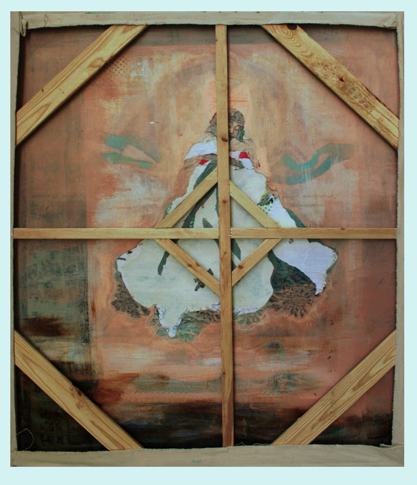 Han II. 2014. Acrylic, ink, spray paint on canvas, wooden frame. 53 X 66 inches. 