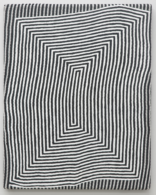 Samantha BittmanThe Longest Distance / 2011acrylic on hand-woven textile / 15 x 12{quote}