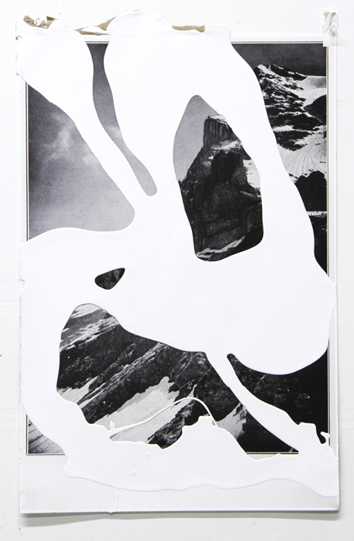 Sofia LeibyWetterhorn & Eiger / 2011kraft paper, enamel, pushpinson digital print / 26 x 17{quote}