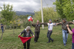 Zivorad Dimitrov, 65, a Yugoslav, leads the traditional folk dance as he carries a Yugoslav flag, Kocani, Macedonia, May 25, 2017. A small group of Yugoslavs organize a private ceremony to commemorate the birthday of Josip Broz Tito, former Yugoslav leader, each May 25th, in the Macedonian town of Kocani. 
