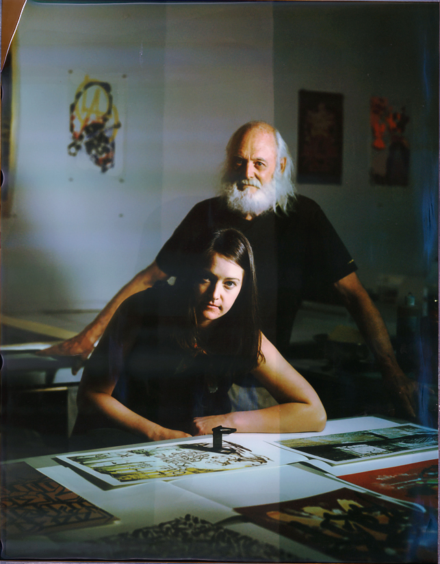 Father, daughter master printers; photographed at Gemini Gel, Los Angeles. 