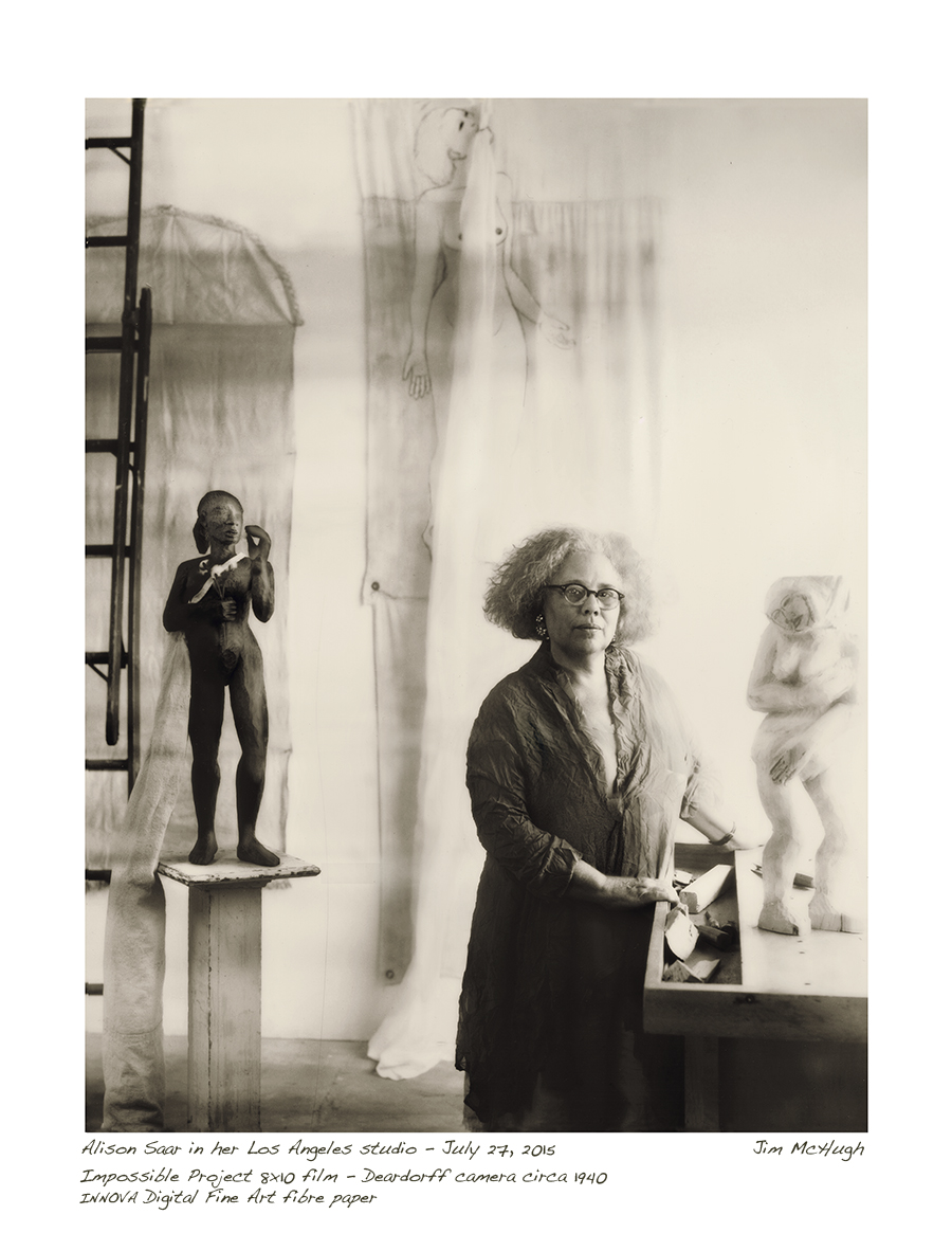 Artist Allison Saar photographed at her studio in North Hollywood with Impossible Project 8x10 instantt film. Displayed as a 55{quote} x 44{quote} canvas print - edition of 3