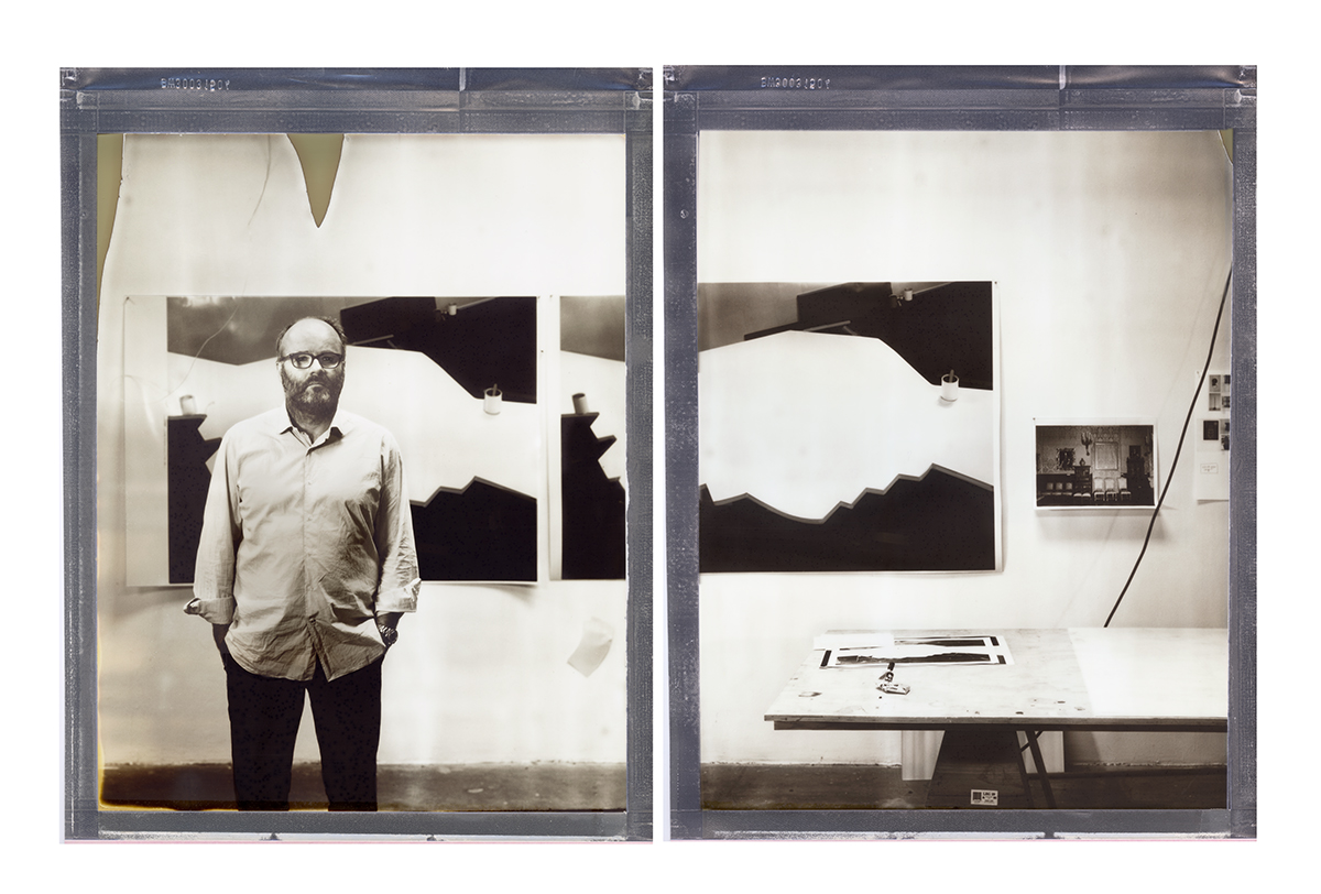 Thomas Demand photographed at his Culver City studio with Impossible Project 8x10 instant film.