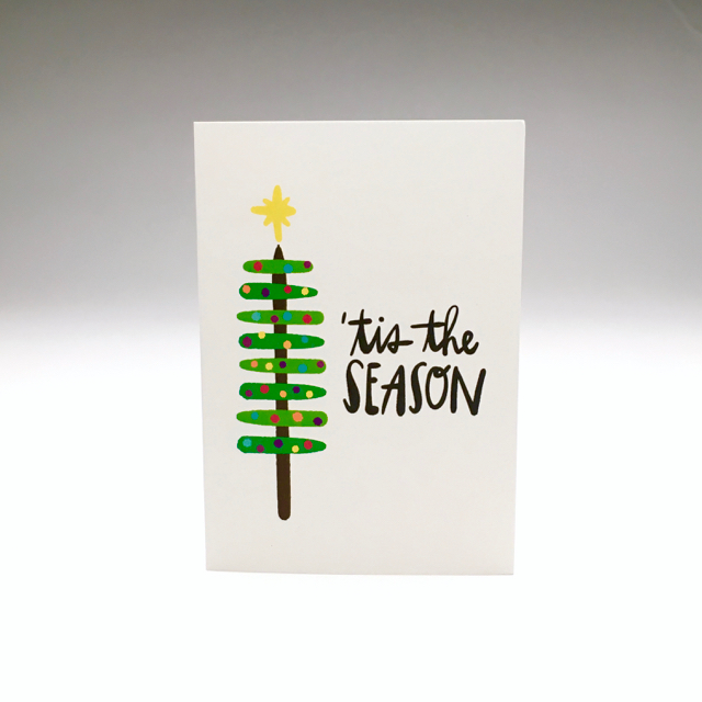 purchase heretis the season... and all that jazz // this brand new holiday card is simple, yet festive... snag yours now while they're still in stock!each card is:printed on 100# recycled + responsibly-sourced paper //measuring 3.5{quote} x 5{quote} //accompanied by a recycled kraft 4-bar envelope //professionally printed on a digital press //individually packaged in sealed cellophane sleeve //made with mad love in colorado, usa. 