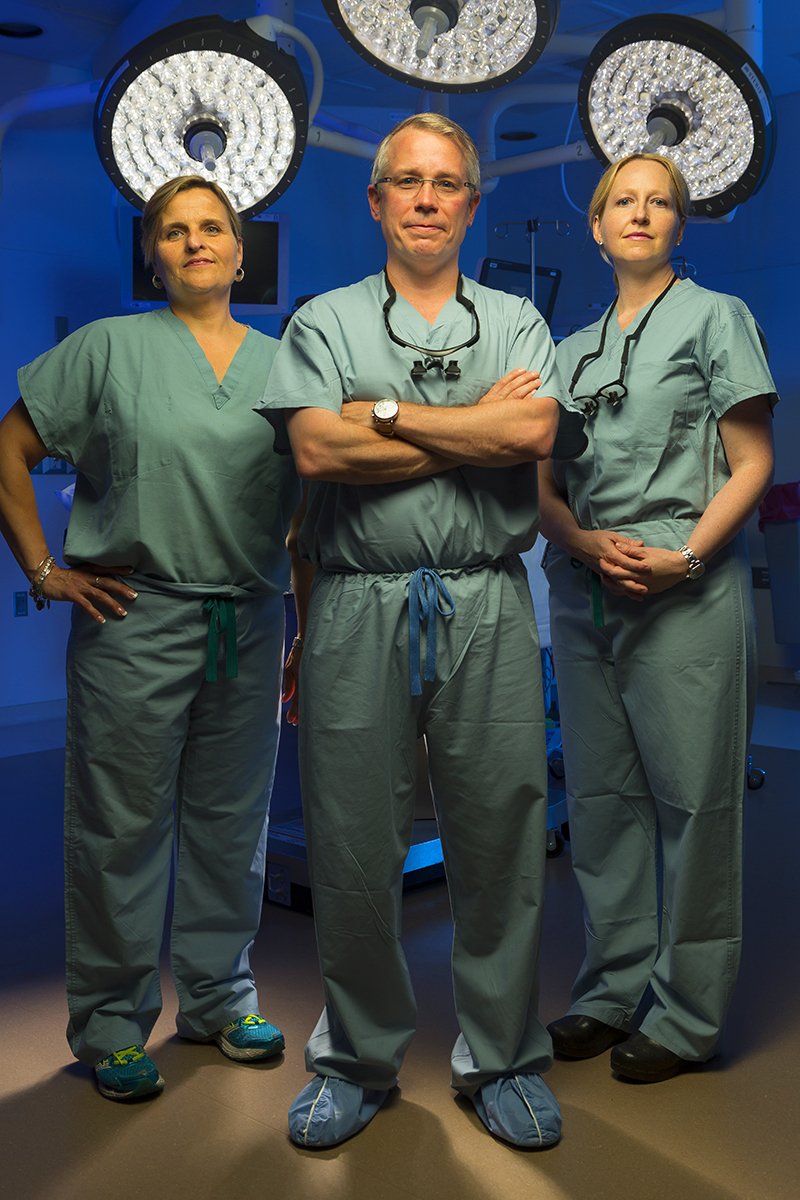 Left to Right, Dr. Ann M. Zmuda, Dr. Christopher Skelly, and Dr. Trissa A. Dabrowski, founders of the Limb Salvage Center, pose for a portrait in an operating room located at University of Chicago Medical Center, on June 24, 2015. Manuel Martinez/Crain\'s Chicago Business
