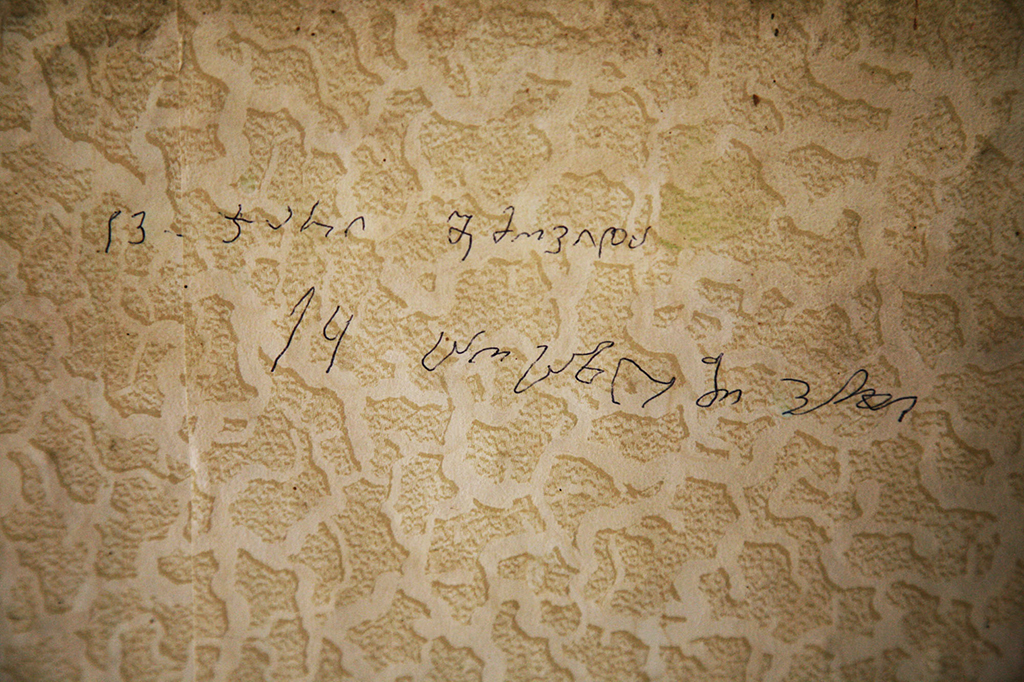 2009. Georgia, Village Nikozi. {quote}13th we are invaded, 14th we are alive{quote}, written on the wall of the house, from the familiy who hid from the Russian forces during the bombing of Nikozi Village. 