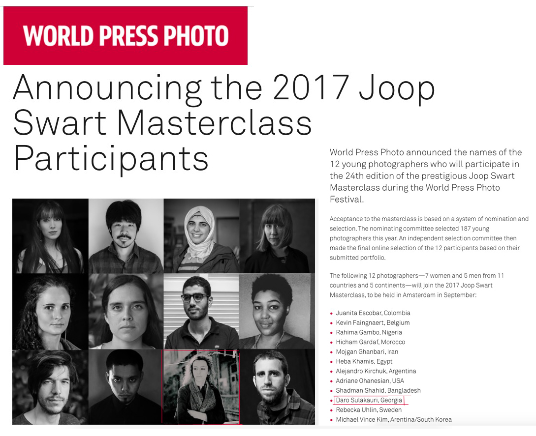 The World Press Photo Foundation is pleased to announce the names of the 12 young photographers who will participate in the 24th edition of the prestigious Joop Swart Masterclass.https://www.worldpressphoto.org/academy/2017-joop-swart-masterclass