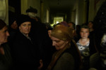 GEORGIA. Pankisi Gorge, a Chechen refugee settlement. Local Mayor Elections. Chechen women in line hoping to get a chance to vote. A school building.