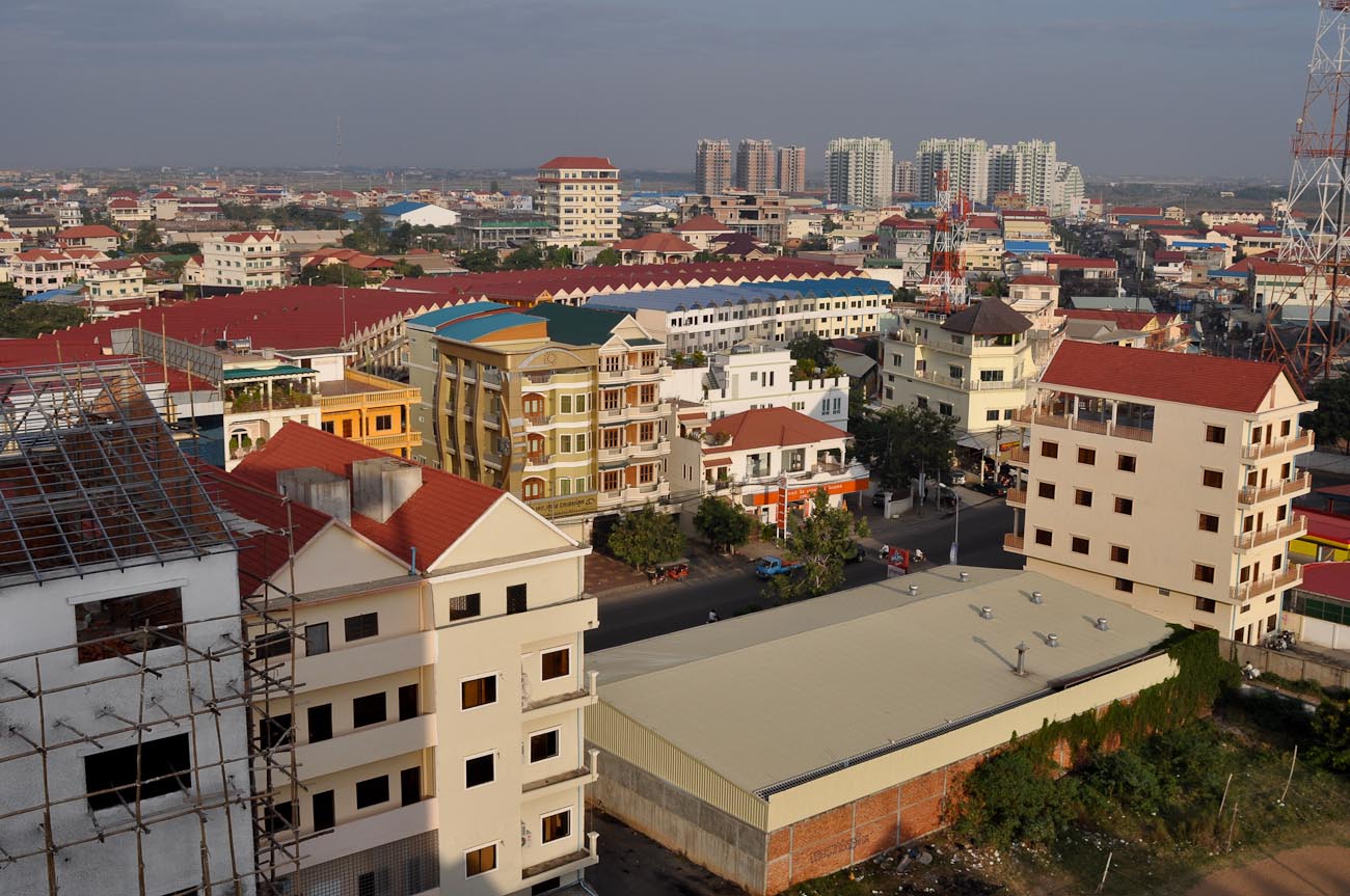 Phnom Penh skyline with Camko housing development in the background. December 2011