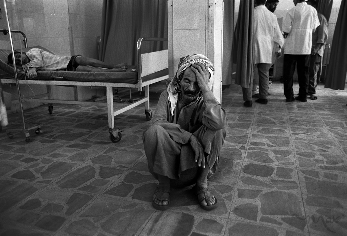 Yarmuk Hospital, Baghdad’s second largest hospital, treats children injured from unexploded ordinance, men shot during fights with looters and other serious cases. Bleeding wounds are controlled and critical patients are stabilized until the hospital’s single functioning operating room is available. Due to 12 years of United Nations sanctions, the hospital lacks basic equipment like heart monitoring devices and backup generators.