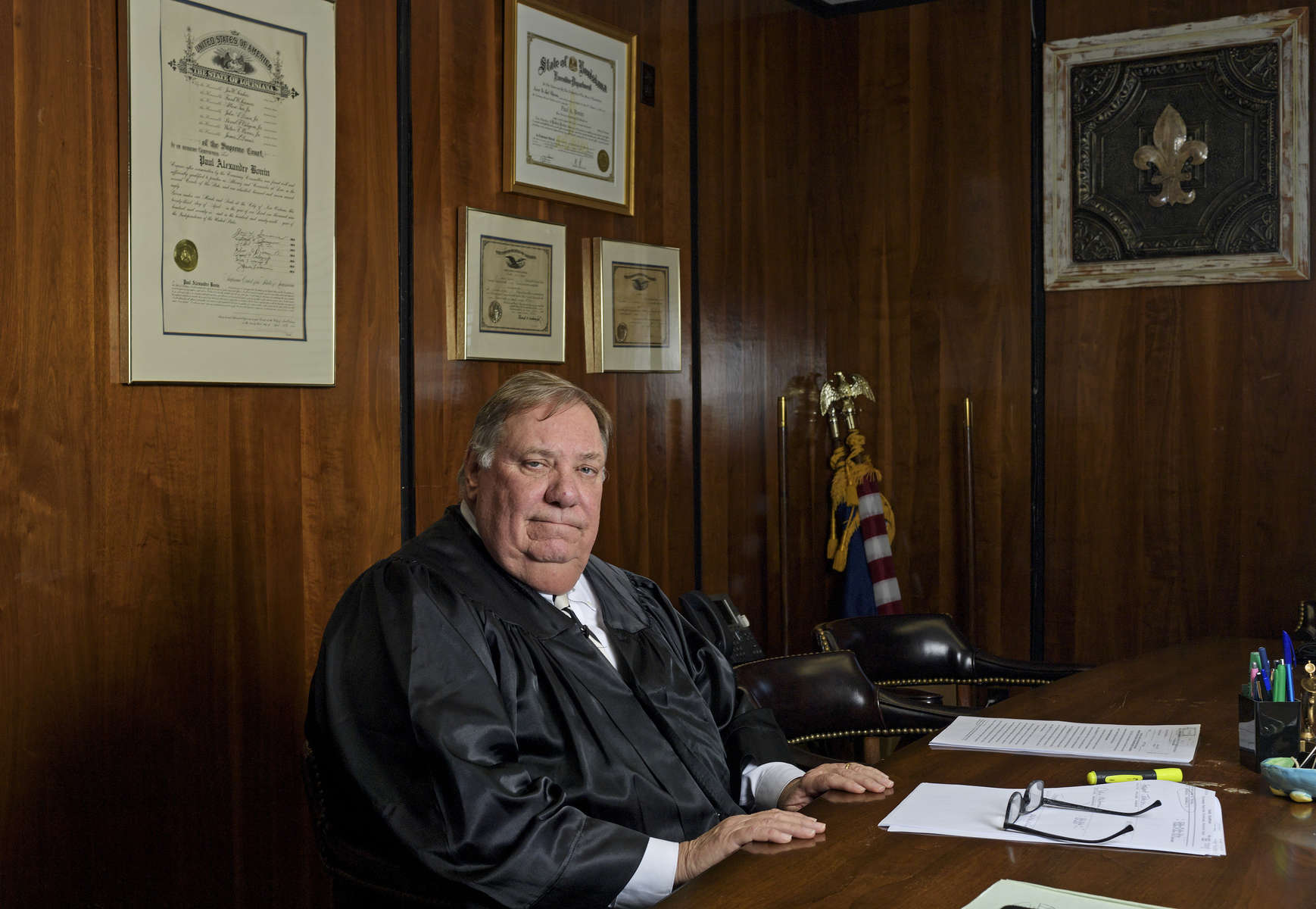 Portraits included in non-unanimous jury project that was awarded the 2019 Pulitzer Prize for Local Reporting. Orleans Parish Criminal District Judge Paul Bonin is pictured in his chambers in New Orleans, La., Friday, April 20, 2018. Judge Bonin presided over one of the first 10-2 convictions challenged to a mistrial after the U.S. Supreme Court decided to reconsider nearly a half-century of precedent allowing split-jury verdicts.