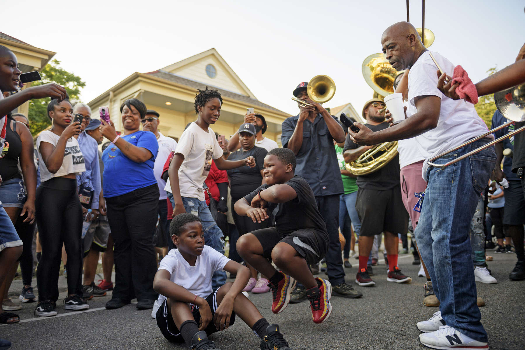 The Big 6 Brass Band leads a second line past Dooky Chase restaurant to celebrate the life and legacy of the legendary New Orleans chef Leah Chase in New Orleans, La. Monday, June 3, 2019.