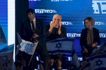   Blue and White hold a final rally with supporters and the leadership of Blue and White including candidate for Prime Minister Benny Gantz and party leaders Yair Lapid, Moshe 'Bogie' Yaalon and Gabi Ashkenazi on April 7th, 2019 Tel Aviv, Israel photos by Kobi Wolf