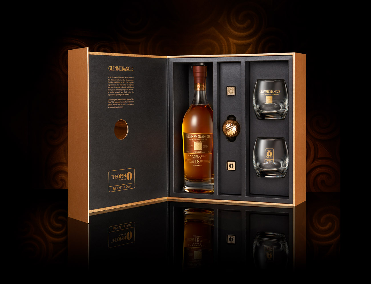 Glenmorangie 18 year old whisky with golf open gift pack