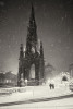 Scott Monument Edinburgh, at night in the snow