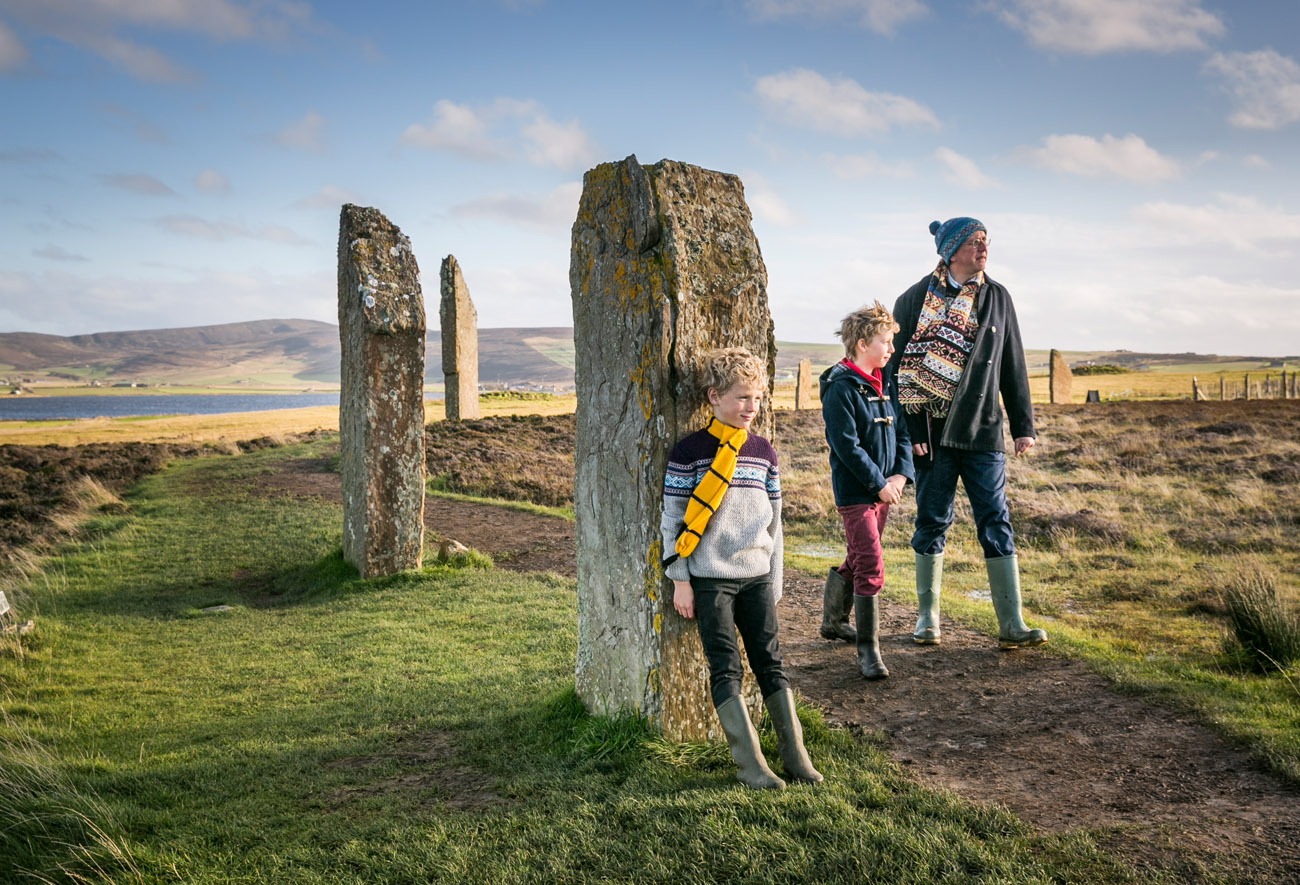 Historic Scotland  - family walking around the ring of Brodgar on Orkney
