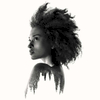 Double exposure nude portrait of a young woman with an afro