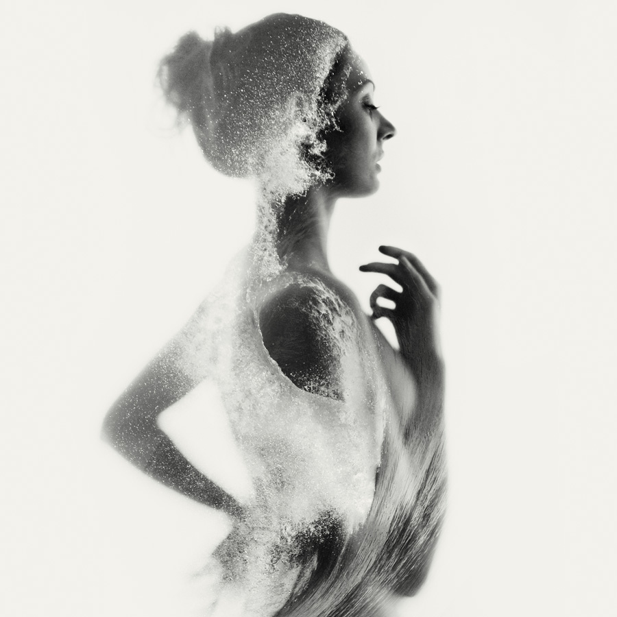 double exposure  portrait of a nude girl