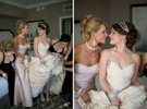 Bride and bridesmaids getting ready during a wedding at the Fairmont Hotel in San Francisco