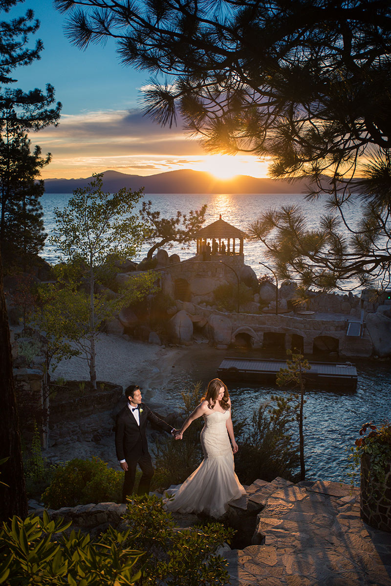 Bride and groom at a thunderbird lodge wedding in lake tahoe