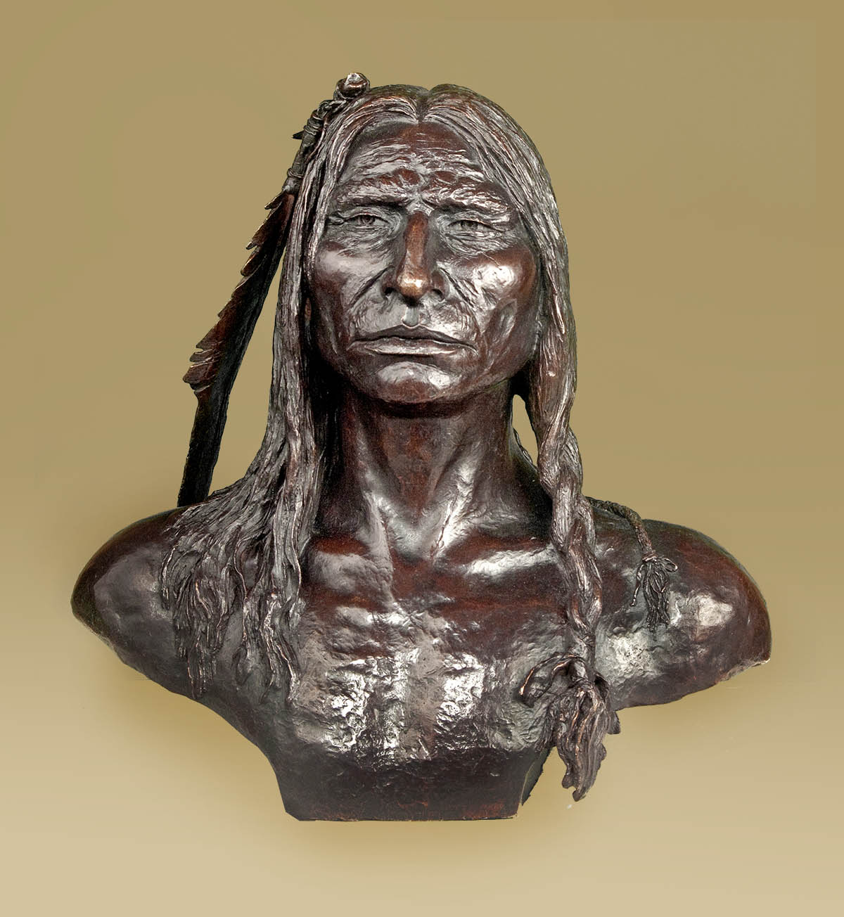  life size bronze bust of Crazy Horse, Oglala Lakota chief,      spiritual leader, by western artist Ernest Berke