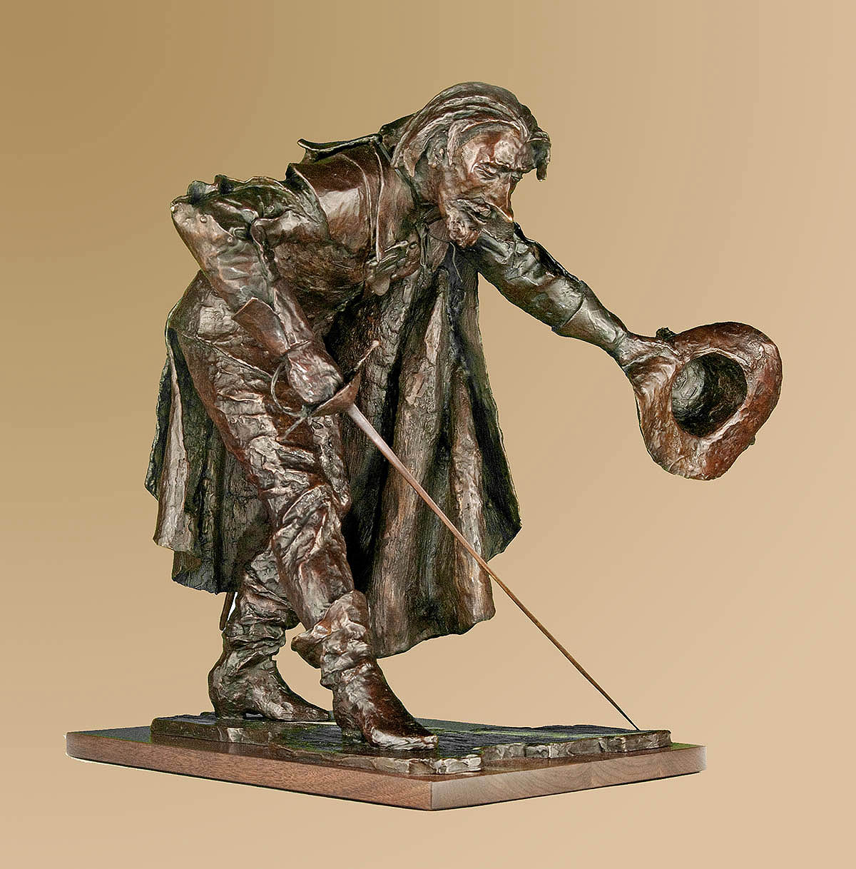 Cyrano de Bergerac,  bronze sculpture, swashbuckler, by Ernest Berke