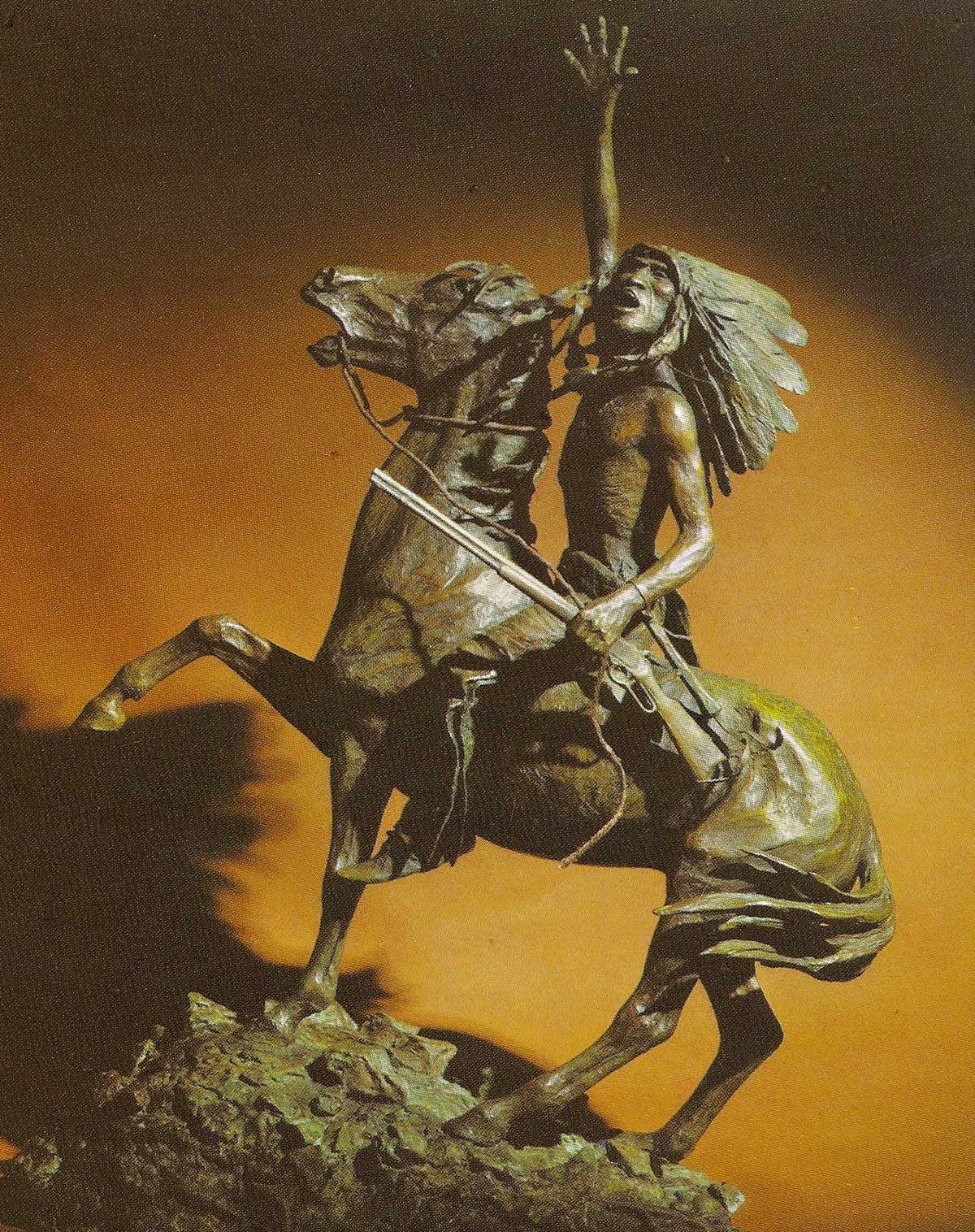 small bronze sculpture, Indian on horseback, by western artist Ernest Berke 
