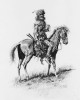 A mountain man of the 1850's on a fine pony dressed in buckskins, rifle in hand.