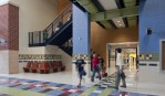 Locust Grove middle school. students walking in lobby between classes.