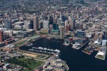 birds eye view of Baltimore inner harbor area