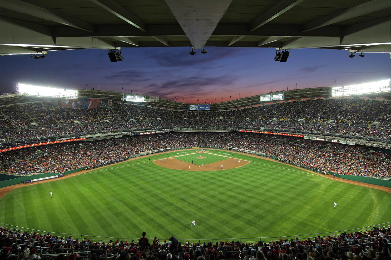 twilight view of full stadium