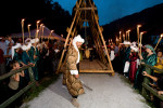 The Ottomans drag a battering ram towards the heavy door of the Žiče Carthusian monastery, where the villagers and monks and lay brothers have hidden before. This was the climax of the two-day Fiery Carthusia Medieval event in 2007.