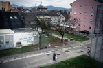 Two elderly women speak to each other on the street maintaining a large distance in accordance with social distancing rules during the coronavirus outbreak nationwide lockdown in Kranj, Slovenia, on March 22, 2020.