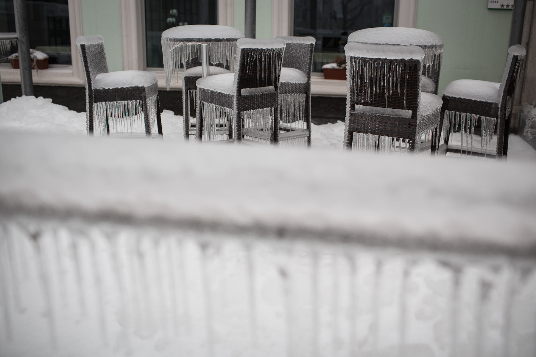 A terrace of a hotel is seen covered in ice in Postojna, Slovenia, February 5 2014.