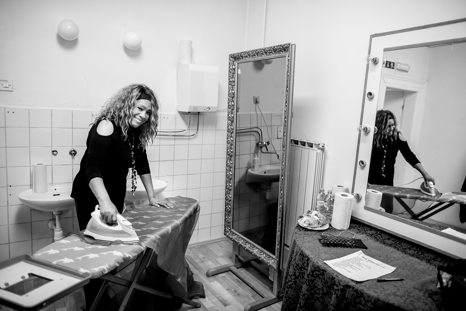 Mary Wilson of the Supremes irons her cover ups backstage before the concert in Maribor, Slovenia, February 4, 2020.