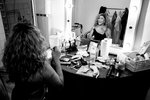 Mary Wilson of the Supremes applying makeup backstage before the concert in Maribor, Slovenia, February 4, 2020.