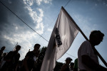 Hikers on an annual March of Peace arrive to the Potocari memorial center in Srebrenica, July 10, 2010.