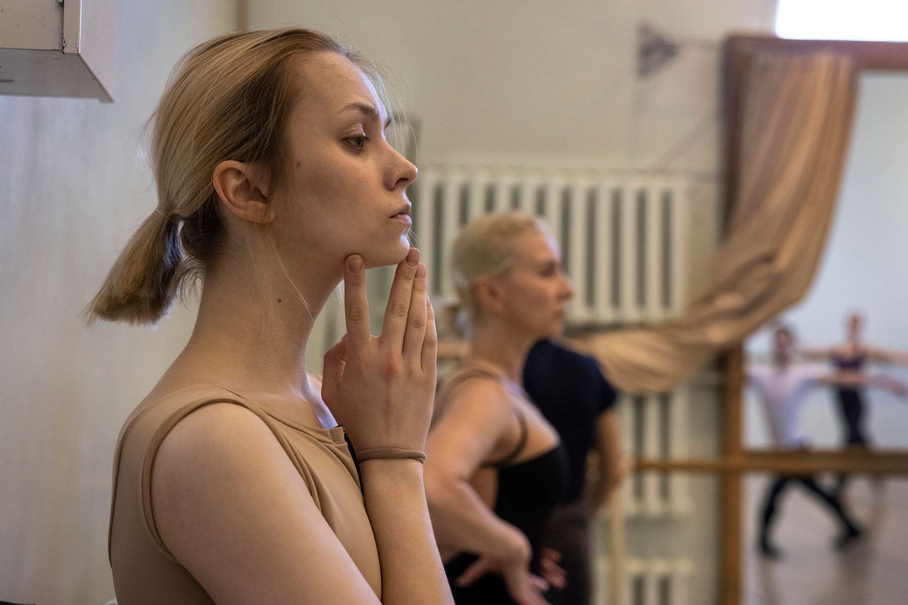 LVIV, UKRAINE -  Dancers are seen during Lviv ballet practice on May 18, 2022 in Lviv, Ukraine. The Lviv National Opera house started performances last month for both ballet and opera.The bomb shelter can only hold 300 people so tickets are limited incase a siren goes off during the performance. (Photo by Paula Bronstein /Getty Images)