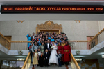 ULAANBATAAR, MONGOLIA - OCTOBER 18: A Mongolian wedding party poses for a photo at the wedding hall where many couples turned out to get married on a special day on the Lunar calendar weddings October 18, 2012 Ulaanbataar, Mongolia. Some 100 years ago, Mongolia gained independence from Qing China, and more than 20 years ago it removed itself from the Soviet Bloc. Since then, the country has been undergoing massive social, economic and political changes. The Oyu Tolgoi, the copper and gold mine is Mongolia’s biggest foreign investment project to date adding an estimated 35% value to the country’s GDP. Mongolia is a land of amazing contrasts and is the most sparsely populated country on earth with fewer than 3 million people. (Photo by Paula Bronstein/Getty Images)